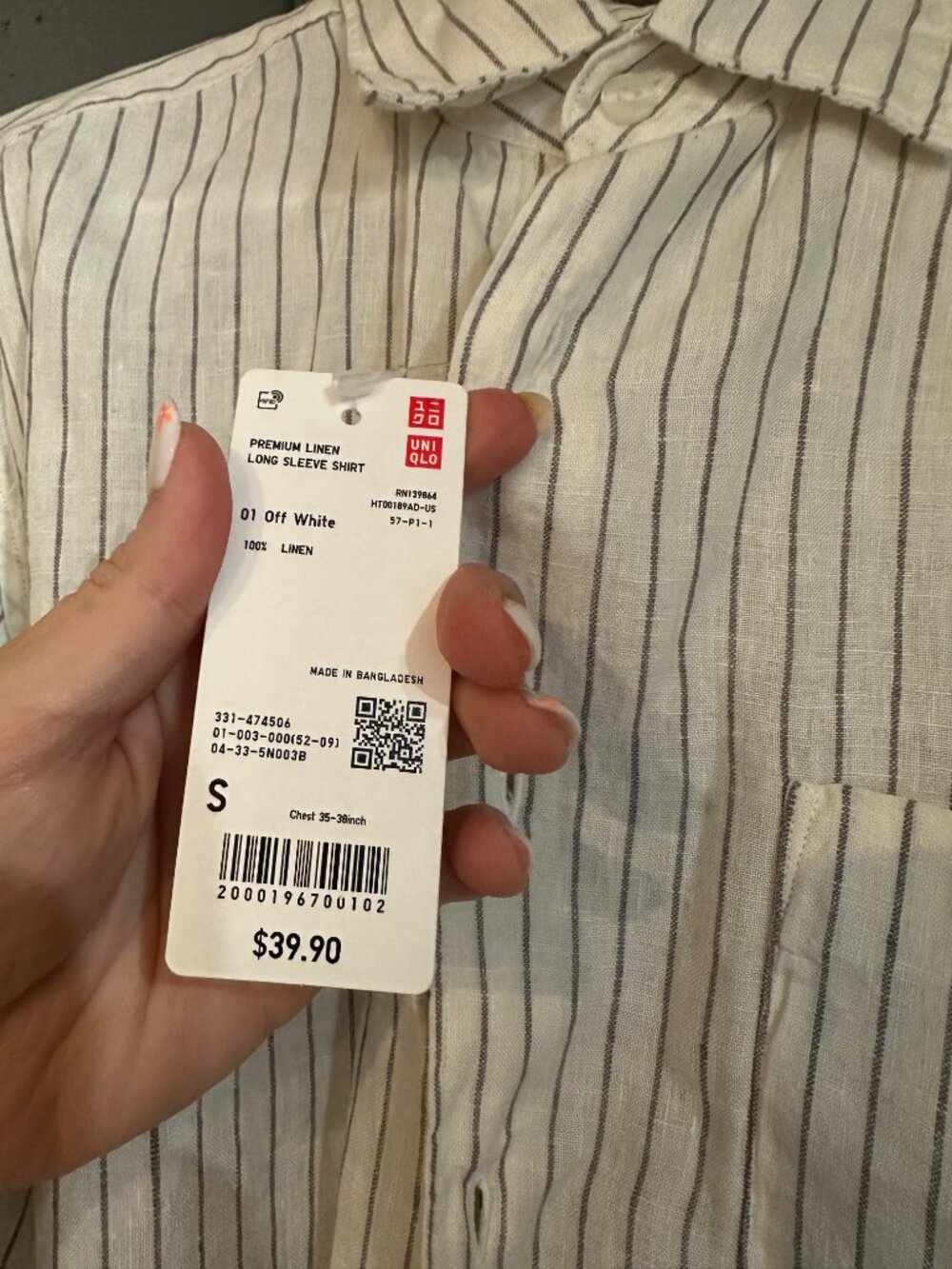 Uniqlo Premium Linen Shirt NWT Off White Black Stripe Men’s Size Small - Picture 4 of 5